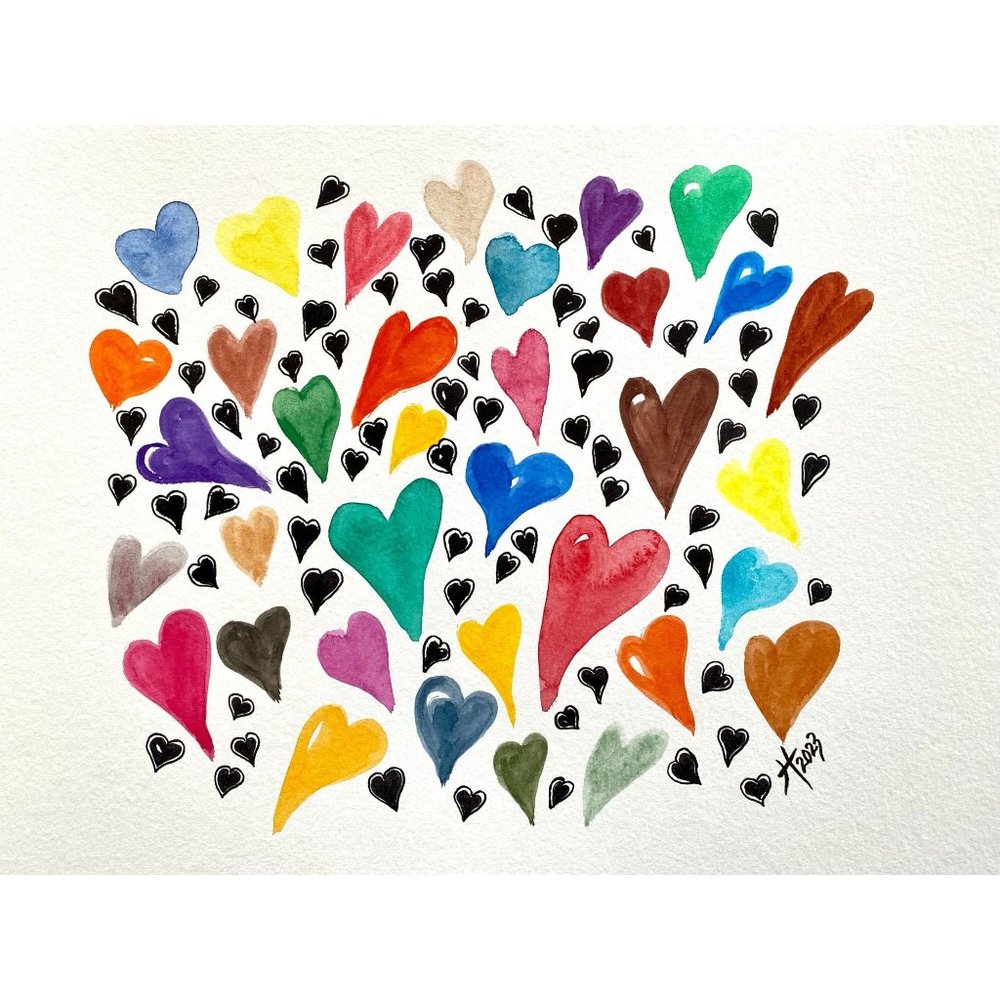 Cheeky Hearts - Original Art Watercolor Painting Frame Ready Matted Artwork 11”x
